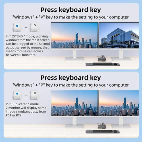 Conmutador KVM KVEVE KC-KVM202CH USB 3.0 con dos monitores, 4K, 60 Hz, enchufe británico