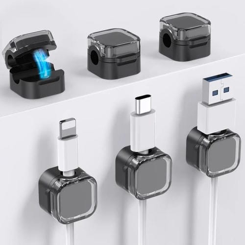 AhaStyle WG159 - Organizador de cables magnético de escritorio (6 unidades, clip de plástico, negro)