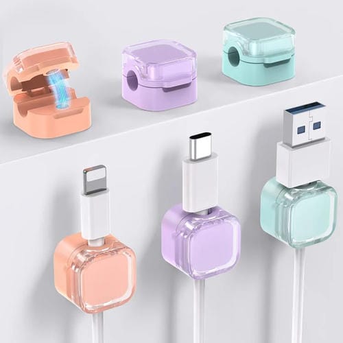 AhaStyle WG159 - Organizador de cables magnético de escritorio (6 unidades, clip de plástico) (naranja, morado y azul)