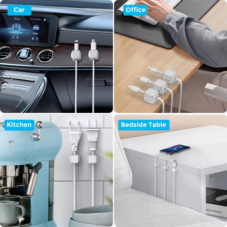 AhaStyle WG159 - Organizador de cables magnético de escritorio (6 unidades, clip de plástico, blanco)
