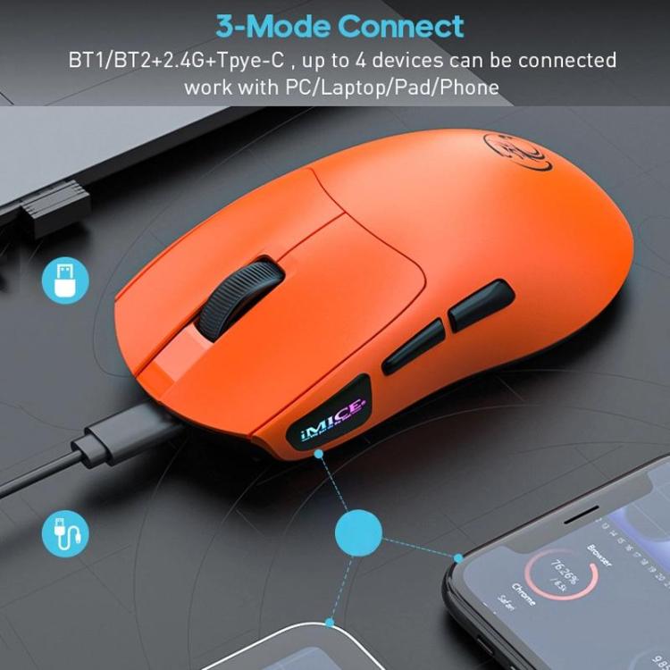 Ratón inalámbrico iMICE G900 6 teclas 12800 DPI recargable tres modos (Naranja)