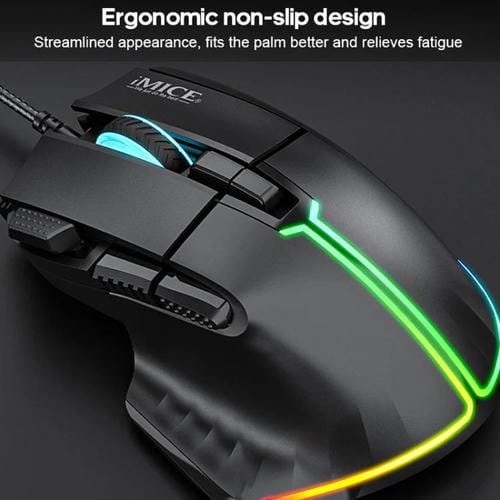 Ratón gaming IMICE T50 cable 8 teclas 12800 DPI ajustable iluminación RGB (Negro)