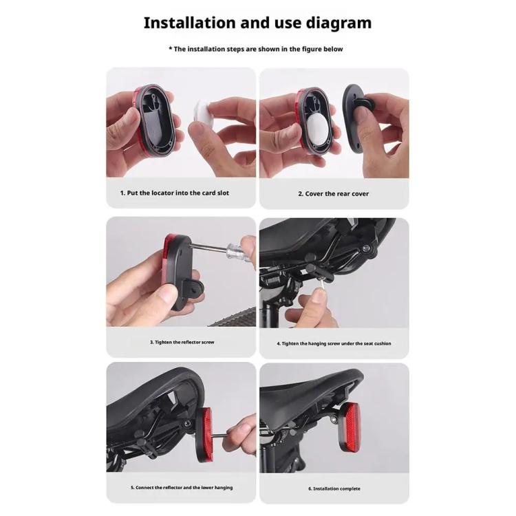 Soporte de seguimiento oculto para bicicleta con luz trasera reflectante de seguridad para AirTag, Samsung Galaxy SmartTag y Huawei Tag Holder (negro)