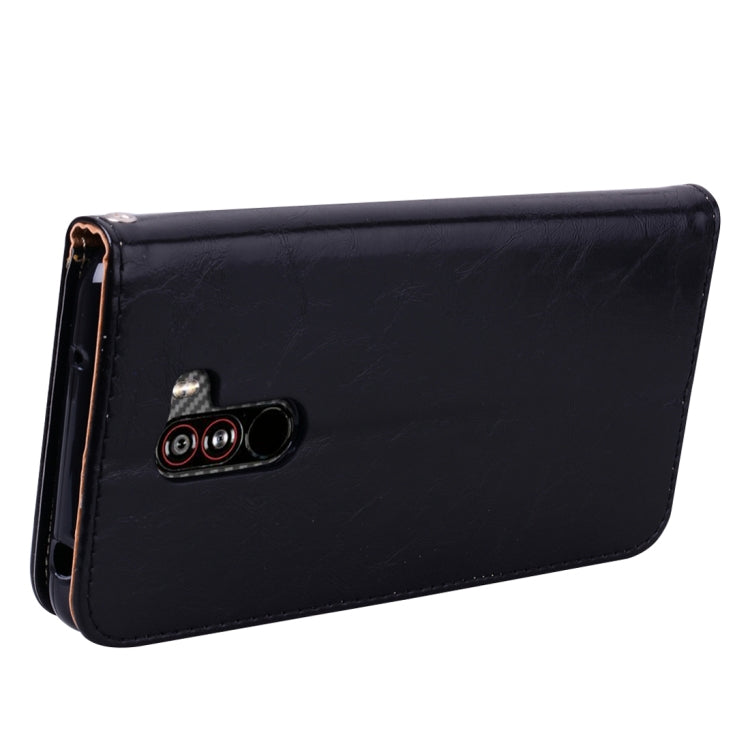 Estuche de Cuero con Tapa Horizontal con Textura de Cera de Aceite de Estilo Empresarial para Xiaomi Pocophone F1, con Soporte, Ranuras para Tarjetas y Billetera (Negro)