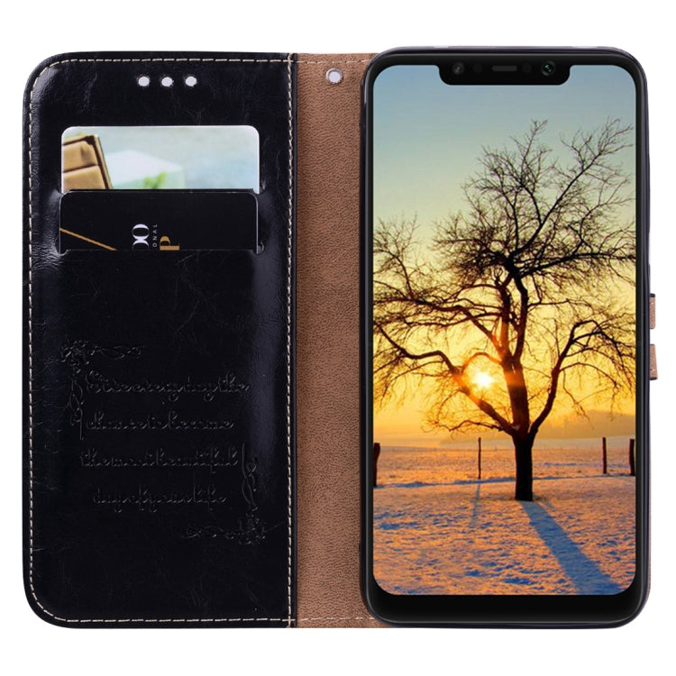 Estuche de Cuero con Tapa Horizontal con Textura de Cera de Aceite de Estilo Empresarial para Xiaomi Pocophone F1, con Soporte, Ranuras para Tarjetas y Billetera (Negro)