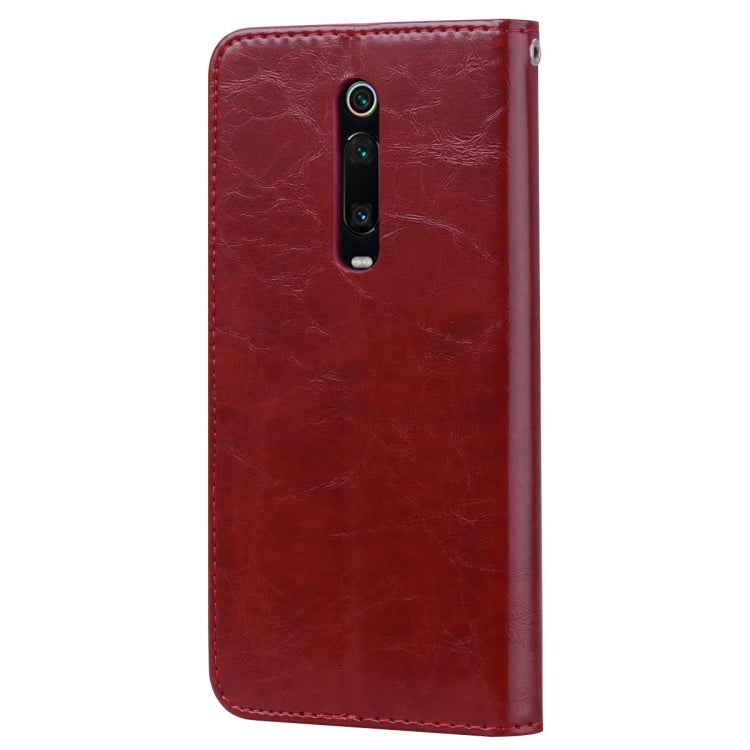 Estuche de Cuero con Tapa Horizontal con Textura de Cera de Aceite de Estilo Empresarial para Xiaomi Redmi K20 / K20 Pro, con Soporte, Ranuras para Tarjetas y Billetera (Rojo)