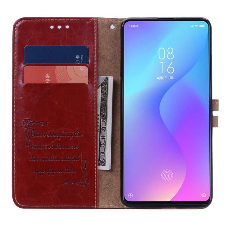 Estuche de Cuero con Tapa Horizontal con Textura de Cera de Aceite de Estilo Empresarial para Xiaomi Redmi K20 / K20 Pro, con Soporte, Ranuras para Tarjetas y Billetera (Rojo)