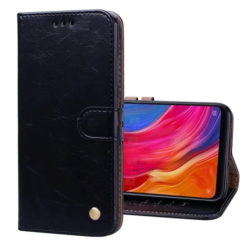 Estuche de Cuero con Tapa Horizontal con Textura de Cera de Aceite de Estilo Empresarial para Xiaomi Mi 8, con Soporte, Ranuras para Tarjetas y Billetera (Negro)