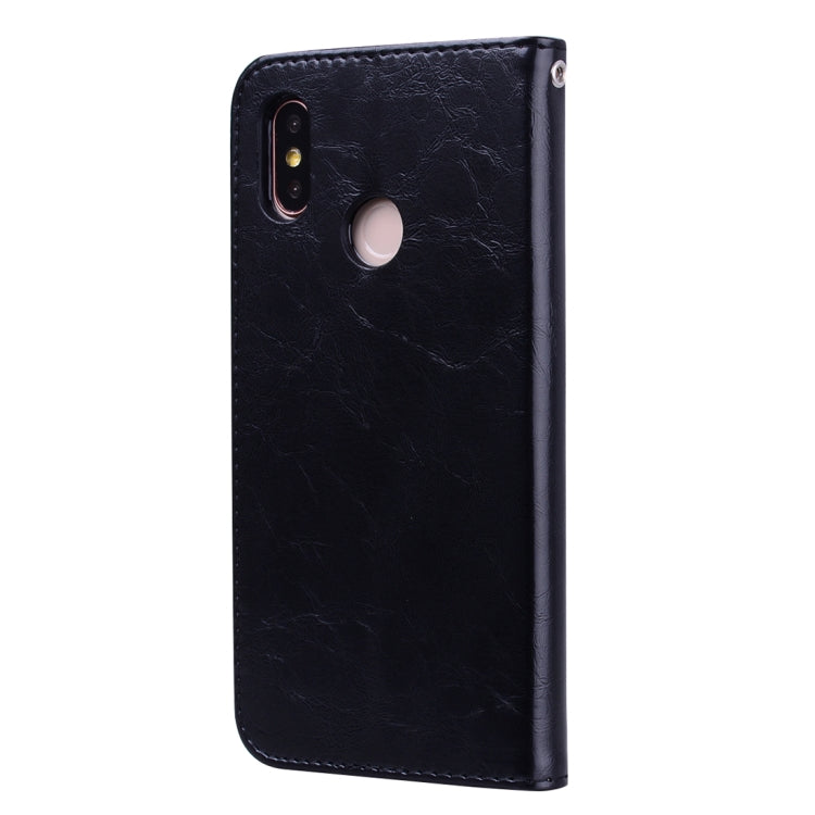 Estuche de Cuero con Tapa Horizontal con Textura de Cera de Aceite de Estilo Empresarial para Xiaomi Mi 8, con Soporte, Ranuras para Tarjetas y Billetera (Negro)