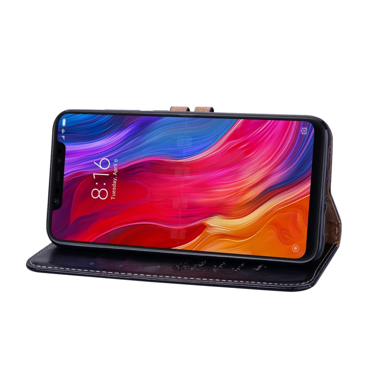 Estuche de Cuero con Tapa Horizontal con Textura de Cera de Aceite de Estilo Empresarial para Xiaomi Mi 8, con Soporte, Ranuras para Tarjetas y Billetera (Negro)