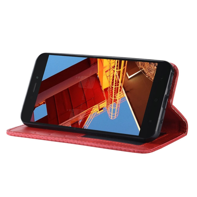 Estuche de Cuero con Tapa Horizontal con Textura Retro y Hebilla Magnética para Xiaomi Redmi Go, con Soporte, Ranuras para Tarjetas y Billetera (Rojo)