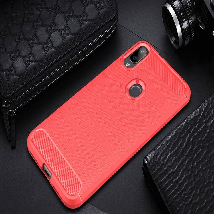 Carcasa de TPU de Fibra de Carbono con Textura Cepillada para Xiaomi Mi Play (Rojo)