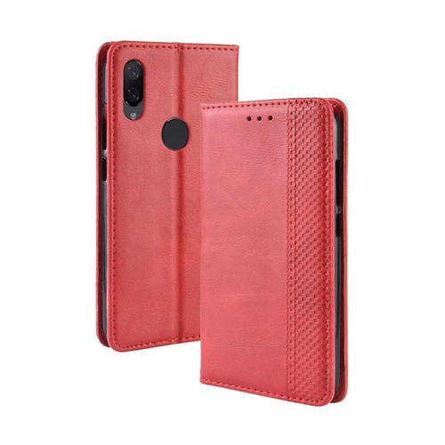 Estuche de Cuero con Tapa Horizontal con Textura Retro y Hebilla Magnética para Xiaomi Mi Play, con Soporte, Ranuras para Tarjetas y Billetera (Rojo)