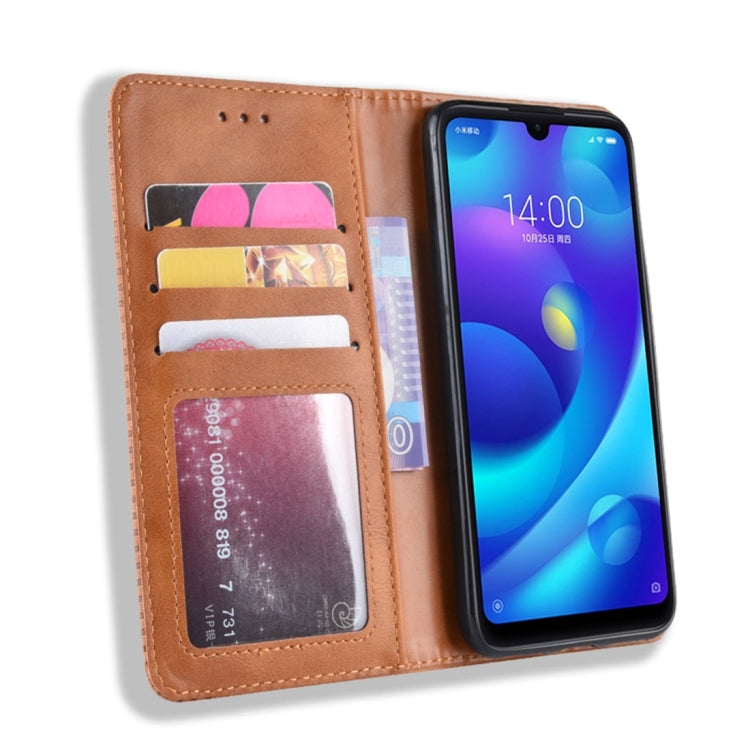 Estuche de Cuero con Tapa Horizontal con Textura Retro y Hebilla Magnética para Xiaomi Redmi Note 7, con Soporte, Ranuras para Tarjetas y Billetera (Marrón)