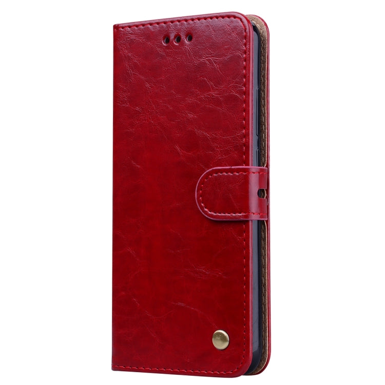 Estuche de Cuero con Tapa Horizontal con Textura de Cera de Aceite de Estilo Empresarial para Xiaomi Redmi Note7, con Soporte, Ranuras para Tarjetas y Billetera (Rojo)