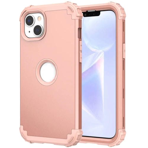 Para iPhone 15 3 En 1 Funda Híbrida de Silicona para Teléfono a Prueba de Golpes para PC (Oro Rosa) - MOVILSTORE