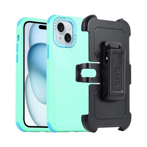 Para iPhone 15 3 En 1 PC + Funda para Teléfono con Funda Deslizante de TPU (Verde Hierba + Azul Cielo) - MOVILSTORE