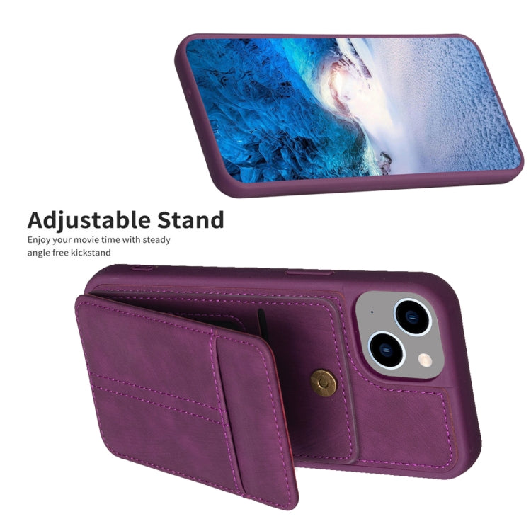 Para iPhone 15 Bf28 Estuche para Teléfono con Bolsa para Tarjeta Esmerilada y Soporte (Púrpura Oscuro) - MOVILSTORE
