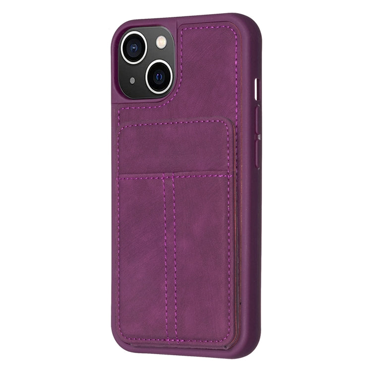 Para iPhone 15 Bf28 Estuche para Teléfono con Bolsa para Tarjeta Esmerilada y Soporte (Púrpura Oscuro) - MOVILSTORE