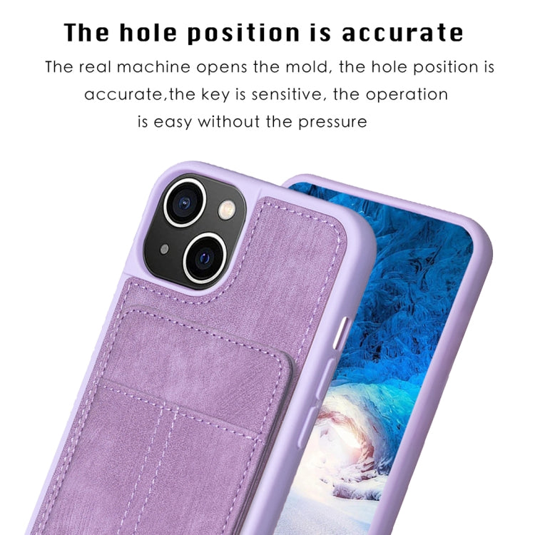 Para iPhone 15 Bf28 Estuche para Teléfono con Bolsa para Tarjetas Esmerilada y Soporte (Púrpura) - MOVILSTORE