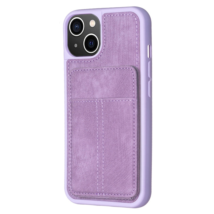 Para iPhone 15 Bf28 Estuche para Teléfono con Bolsa para Tarjetas Esmerilada y Soporte (Púrpura) - MOVILSTORE