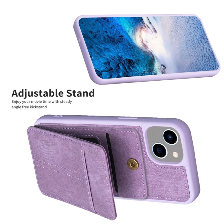 Para iPhone 15 Bf28 Estuche para Teléfono con Bolsa para Tarjetas Esmerilada y Soporte (Púrpura) - MOVILSTORE