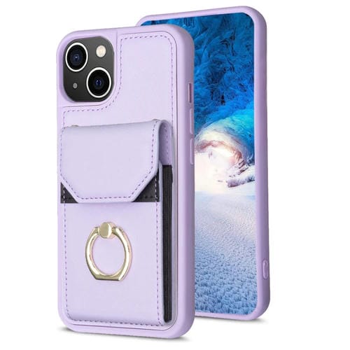 Para iPhone 15 Bf29 Funda para Teléfono con Soporte para Anillo y Bolsa para Tarjeta de Órgano (Púrpura) - MOVILSTORE