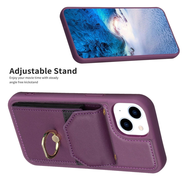 Para iPhone 15 Bf29 Funda para Teléfono con Soporte para Anillo y Bolsa para Tarjeta de Órgano (Púrpura Oscuro) - MOVILSTORE