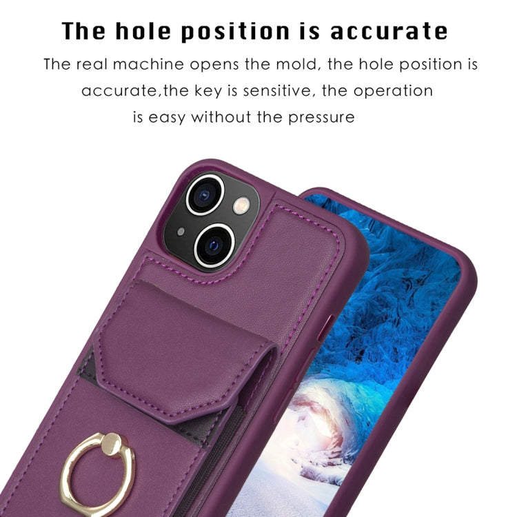 Para iPhone 15 Bf29 Funda para Teléfono con Soporte para Anillo y Bolsa para Tarjeta de Órgano (Púrpura Oscuro) - MOVILSTORE