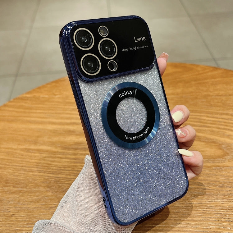 Para iPhone 15 Caja de Teléfono de TPU con Galvanoplastia con Brillo Degradado Magsafe con Ventana Grande (Azul Marino) - MOVILSTORE