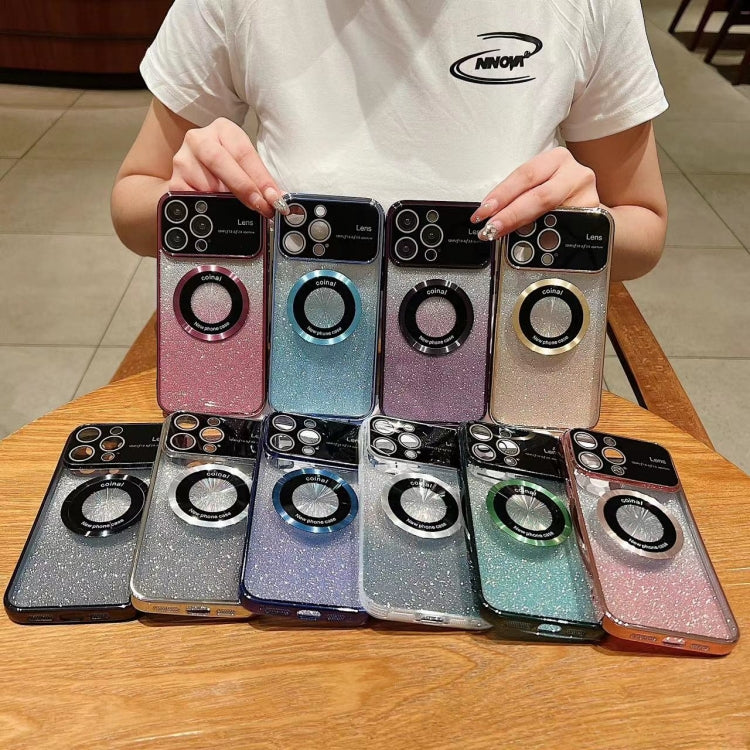 Para iPhone 15 Caja de Teléfono de TPU con Galvanoplastia con Brillo Degradado Magsafe con Ventana Grande (Azul Marino) - MOVILSTORE