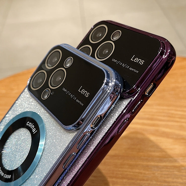 Para iPhone 15 Caja de Teléfono de TPU con Galvanoplastia con Brillo Degradado Magsafe con Ventana Grande (Azul Marino) - MOVILSTORE