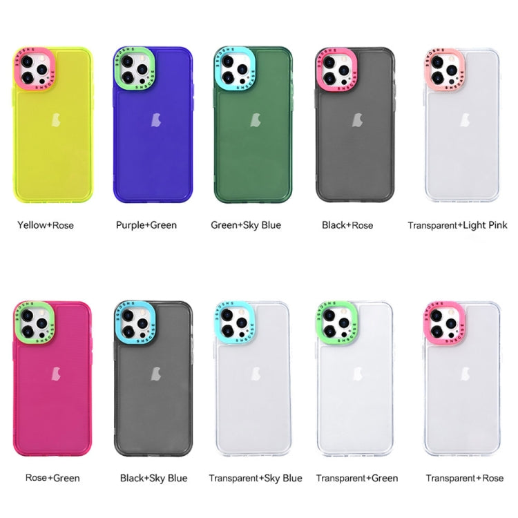 Para iPhone 15 Caja de Teléfono de TPU Transparente con Marco de Lente de Contraste de Color (Transparente + Verde) - MOVILSTORE
