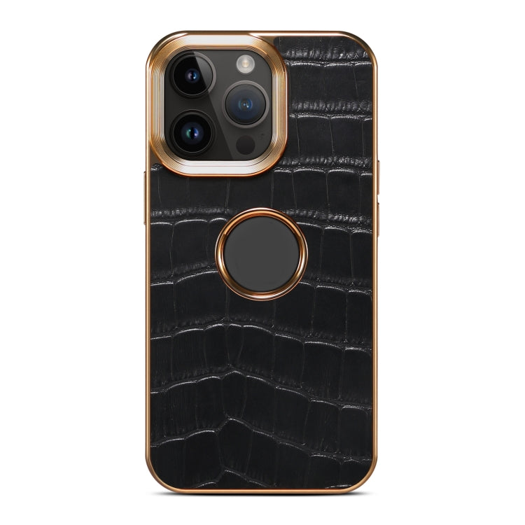 Para iPhone 15 Denior Funda para Teléfono con Galvanoplastia de Cuero Genuino con Textura de Cocodrilo (Negro) - MOVILSTORE