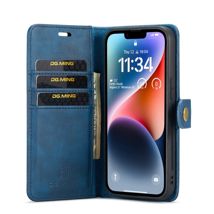 Para iPhone 15 Dg.Ming Funda para Teléfono de Cuero Magnético Desmontable con Textura Crazy Horse (Azul) - MOVILSTORE