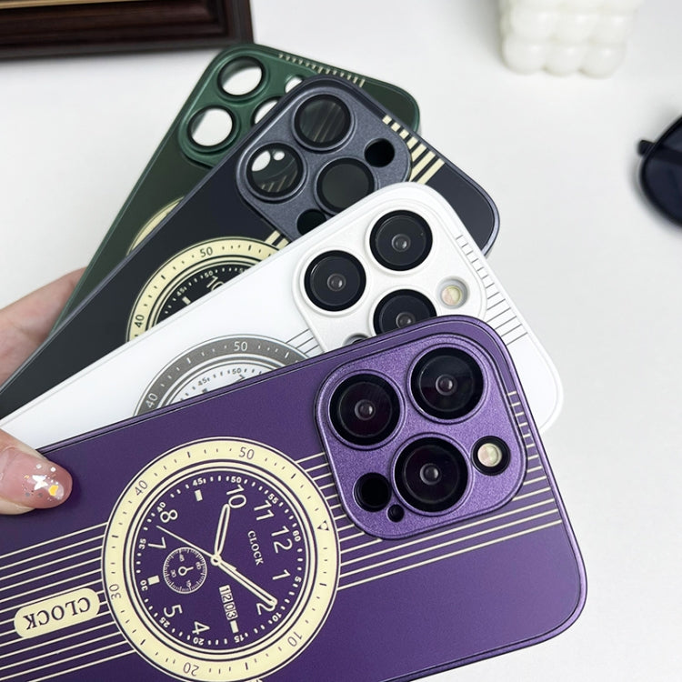 Para iPhone 15 Estuche para Teléfono con Protección de Lente Magnética con Patrón de Reloj (Púrpura) - MOVILSTORE