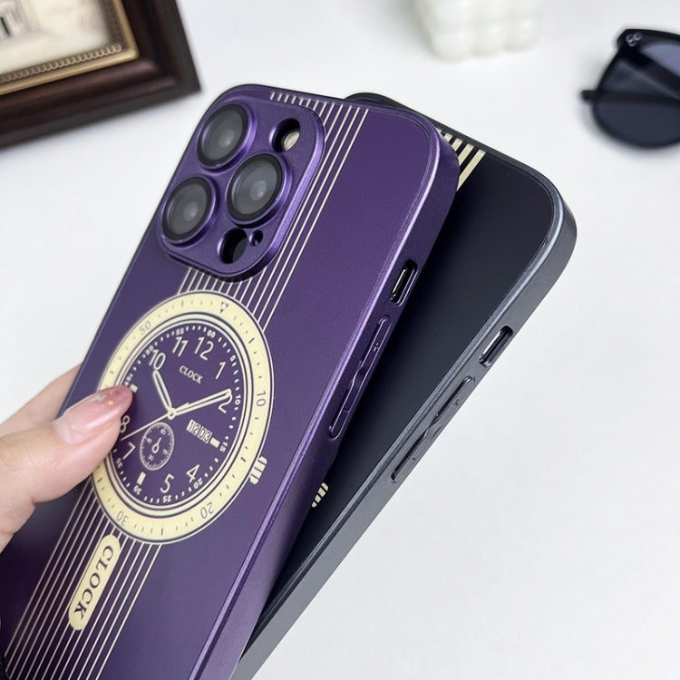 Para iPhone 15 Estuche para Teléfono con Protección de Lente Magnética con Patrón de Reloj (Púrpura) - MOVILSTORE