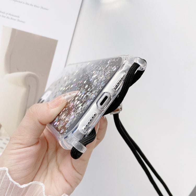 Para iPhone 15 Estuche para Teléfono de Acrílico Engrosado de TPU Epoxi con Brillo Degradado y Cordón de Cuello Redondo (Púrpura) - MOVILSTORE