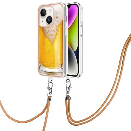Para iPhone 15 Estuche para Teléfono Imd de Doble Cara con Galvanoplastia y Cordón (Cerveza de Barril) - MOVILSTORE