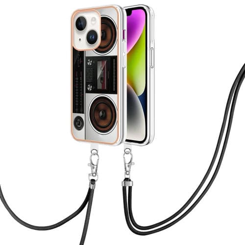 Para iPhone 15 Estuche para Teléfono Imd de Doble Cara con Galvanoplastia y Cordón (Radio Retro) - MOVILSTORE