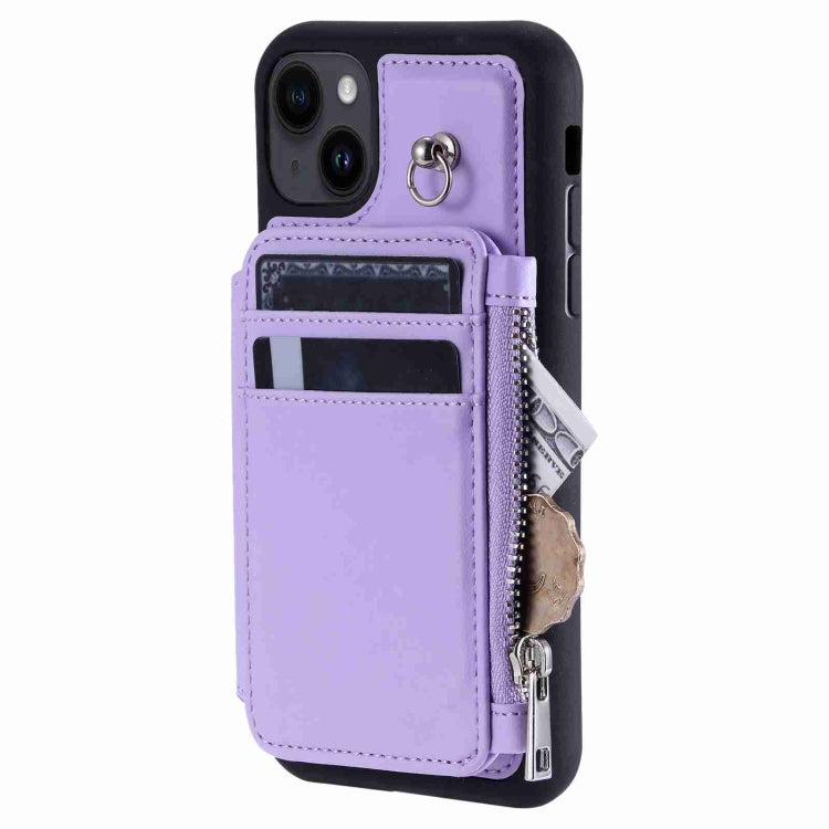 Para iPhone 15 Estuche para Teléfono Rfid con Ranuras para Tarjetas con Cremallera (Púrpura) - MOVILSTORE