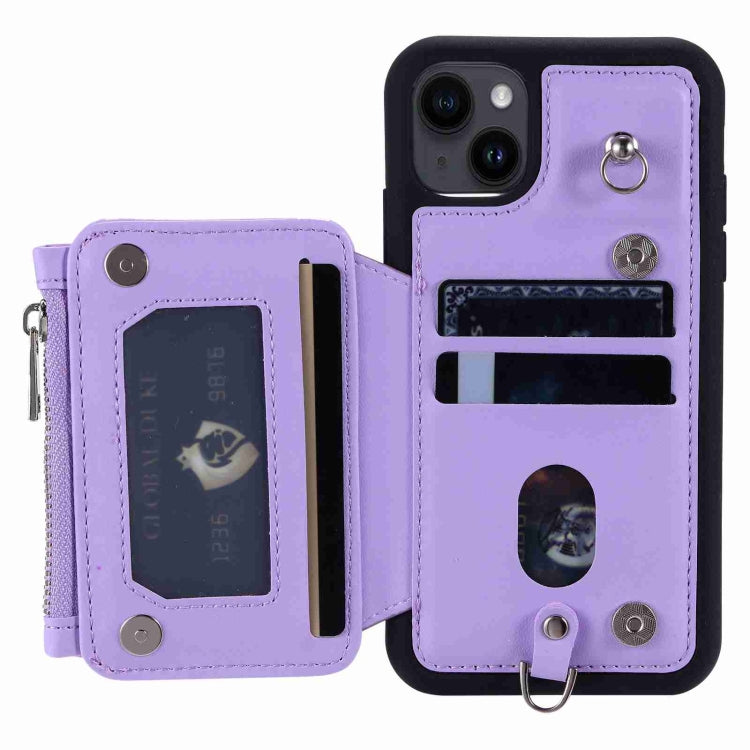 Para iPhone 15 Estuche para Teléfono Rfid con Ranuras para Tarjetas con Cremallera (Púrpura) - MOVILSTORE