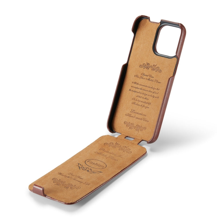Para iPhone 15 Fierre Shann Oil Wax Texture Funda para Teléfono Pu con Tapa Vertical (Marrón) - MOVILSTORE