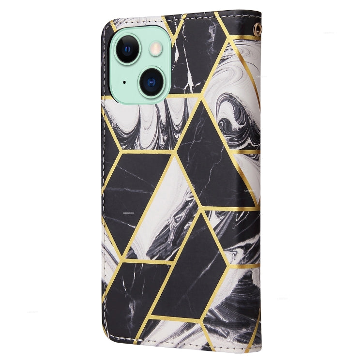Para iPhone 15 Funda de Cuero con Costuras Bronceadoras de Mármol (Negro) - MOVILSTORE
