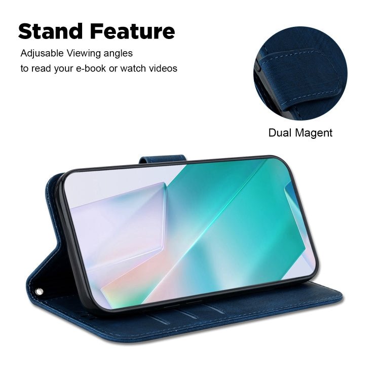 Para iPhone 15 Funda de Cuero con Relieve Little Tiger (Azul Oscuro) - MOVILSTORE