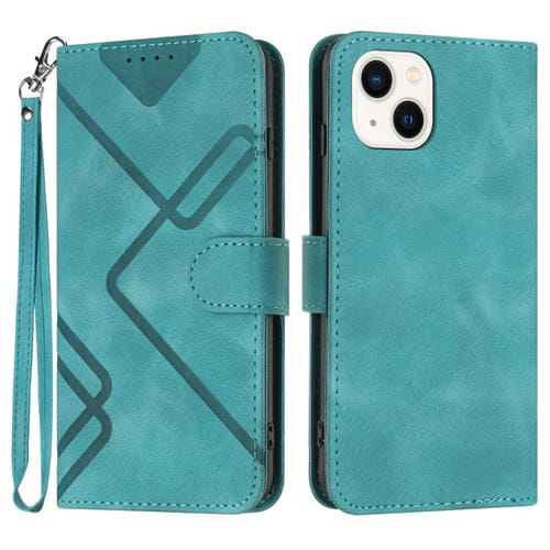 Para iPhone 15 Funda de Cuero con Sensación de Piel y Patrón de Líneas (Azul Claro) - MOVILSTORE