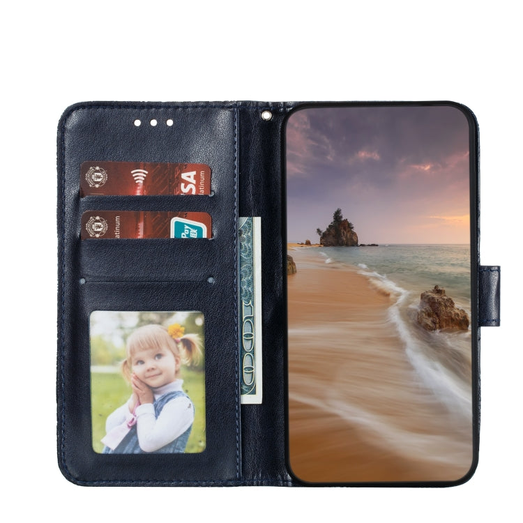 Para iPhone 15 Funda de Cuero con Tapa y Estampado de Flores de Encaje (Azul Oscuro) - MOVILSTORE