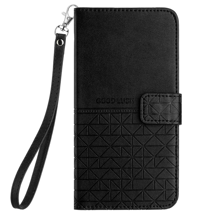 Para iPhone 15 Funda de Cuero con Textura Rómbica y Cordón (Negro) - MOVILSTORE