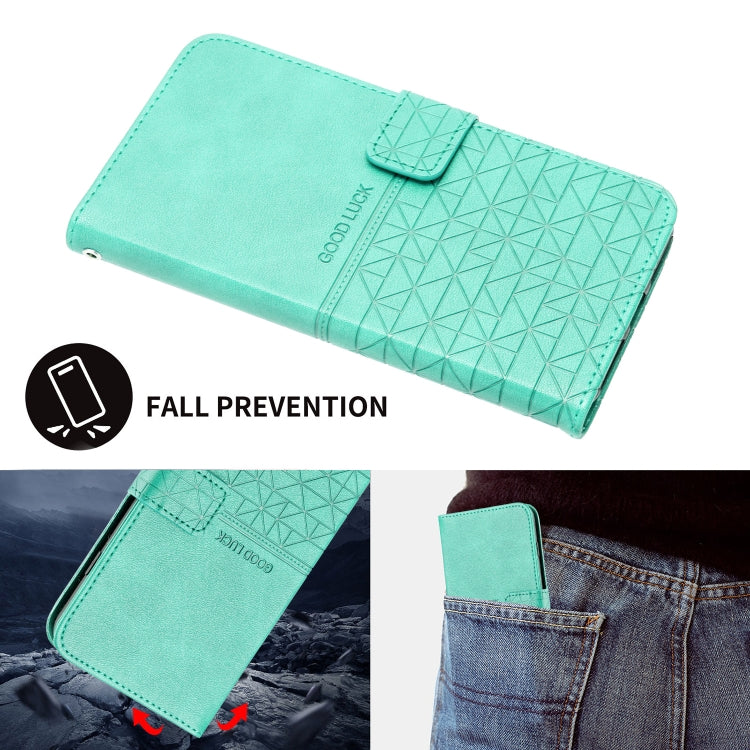 Para iPhone 15 Funda de Cuero con Textura Rómbica y Cordón (Verde) - MOVILSTORE