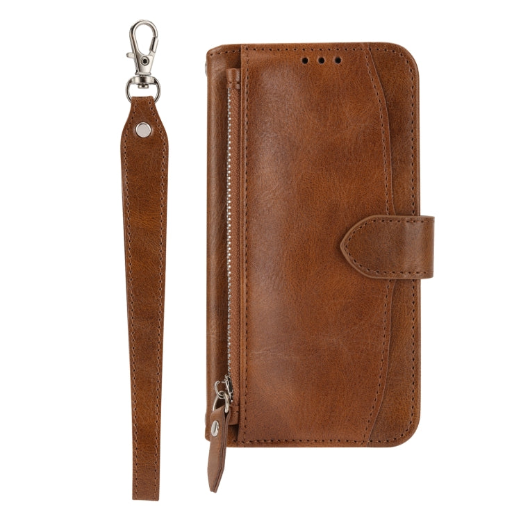 Para iPhone 15 Funda de Cuero para Teléfono con Billetera con Cremallera y Piel de Aceite (Marrón) - MOVILSTORE
